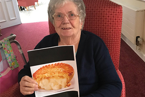 Resident Eileen Connolly taking part in National Pie Day activities at Halton View Care Home.