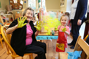 Paints and playdough for intergenerational sensory session