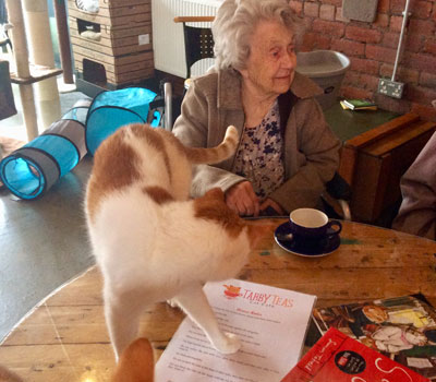 Care home resident at Cats Cafe