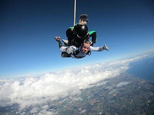 MIKE CLEASBY, quality director at National Care Group sky dive